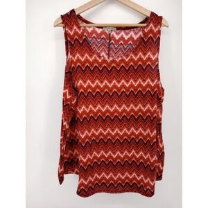 Ultra Teeze Tank Top Womens 2X Red Chevron Sleeveless Knit Scoop Neck